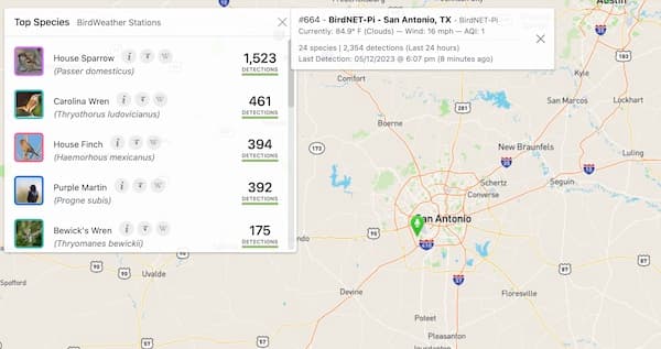 The PUC will appear on the BirdWeather map along with the latest detections.