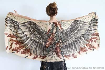 Bird Feather Silk Shawl Scarf