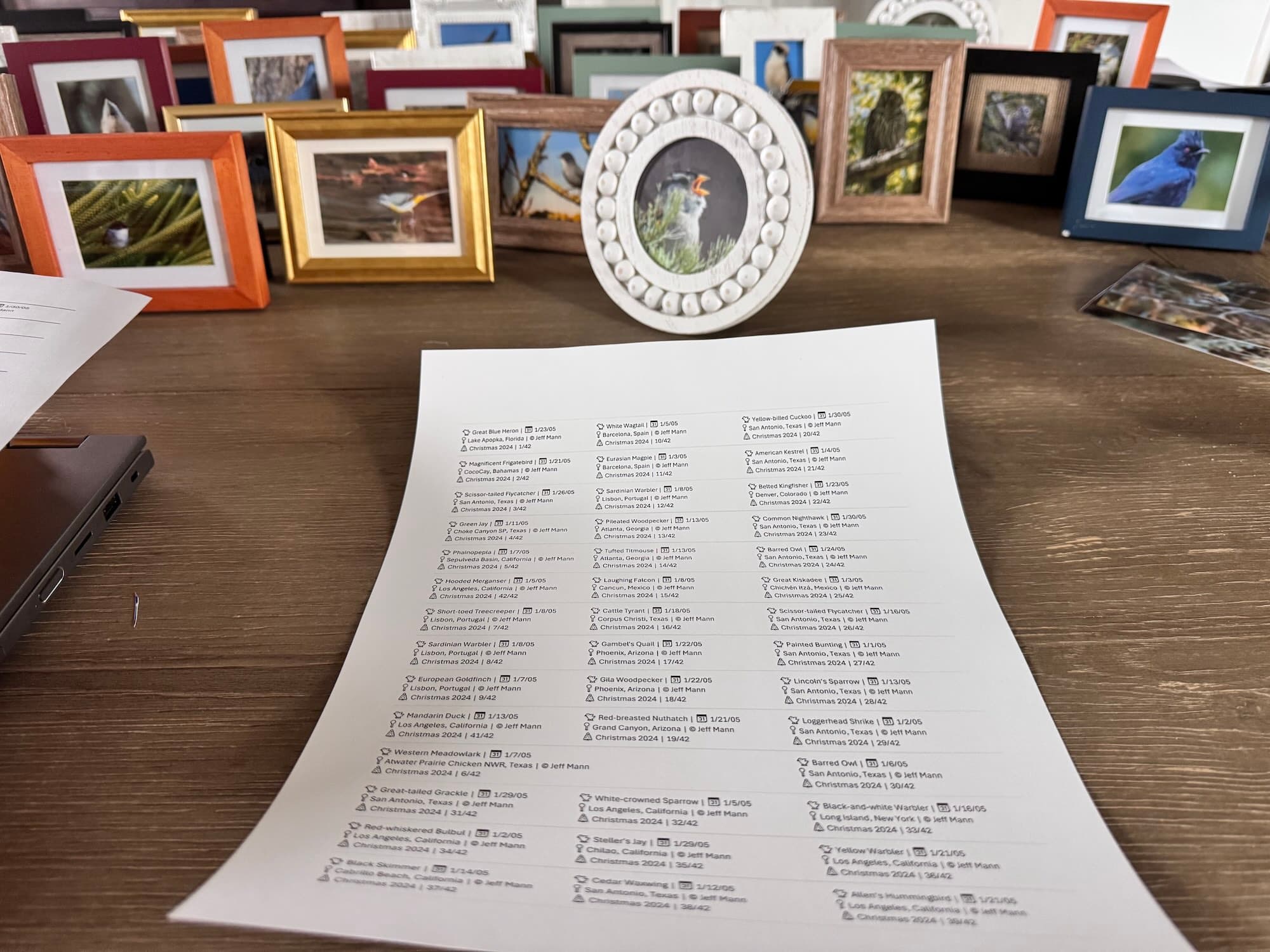 The freshly printed bird species labels on sticker paper ready to cut and apply