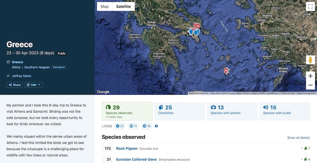 trip report on ebird of greece trip