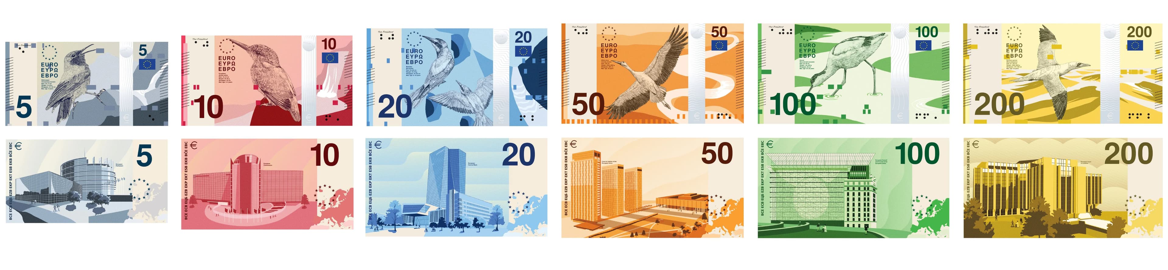 design b - new eu bank note proposed design with birds
