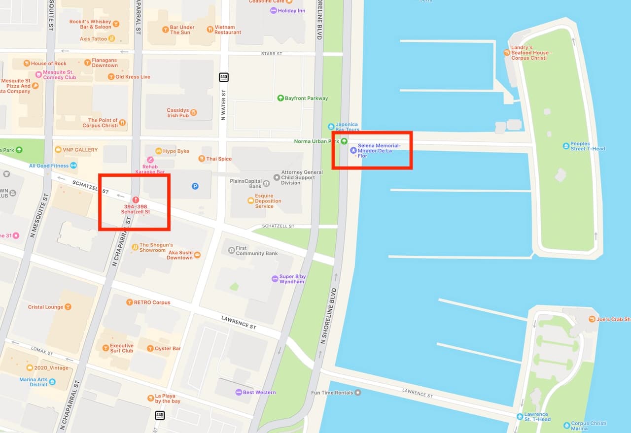 location of the cattle tyrant rare bird location relative to the selena memorial statue in corpus christi, texas