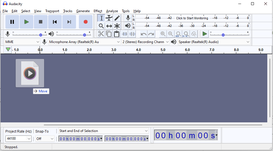 Drag and drop your audio file into Audacity