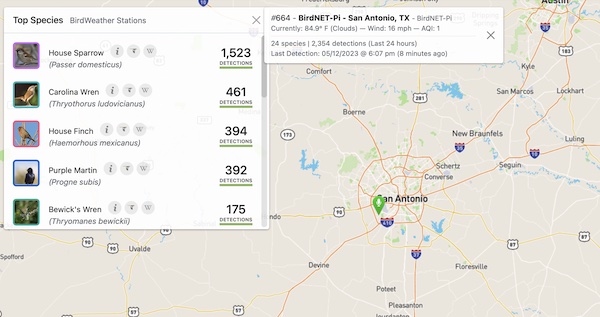 The PUC will appear on the BirdWeather map along with the latest detections.