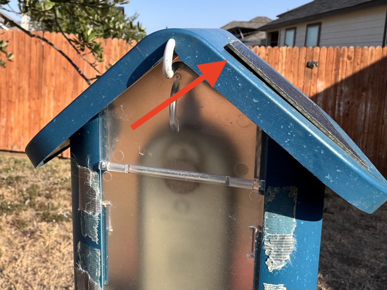 The solar roof is delaminating but still keeps the camera charged and is easily replaced.