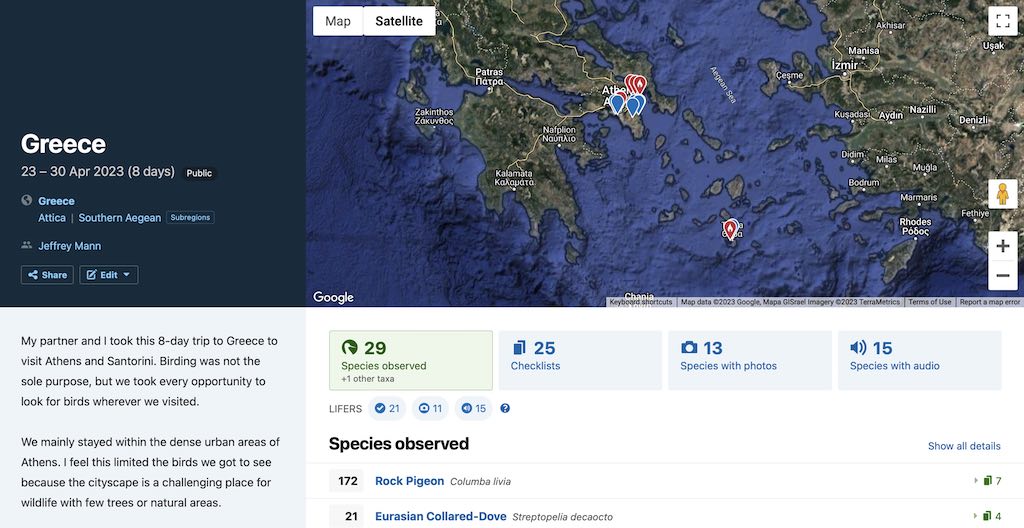 trip report on ebird of greece trip