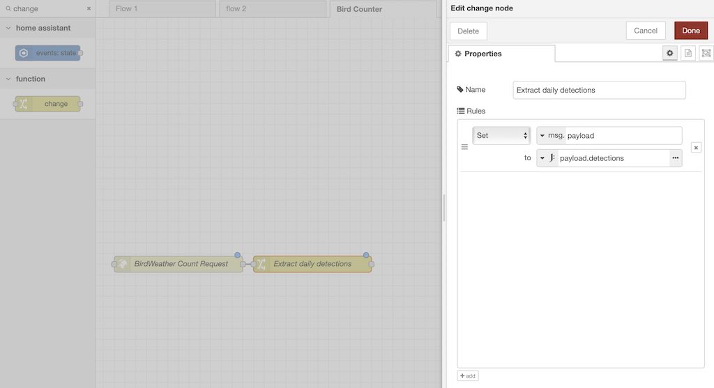 Set msg.payload to payload.detections and change the icon on the second line to Expression using the small dropdown button