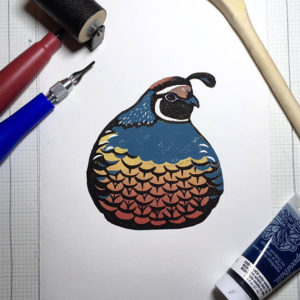 Plump Quail Linocut Print