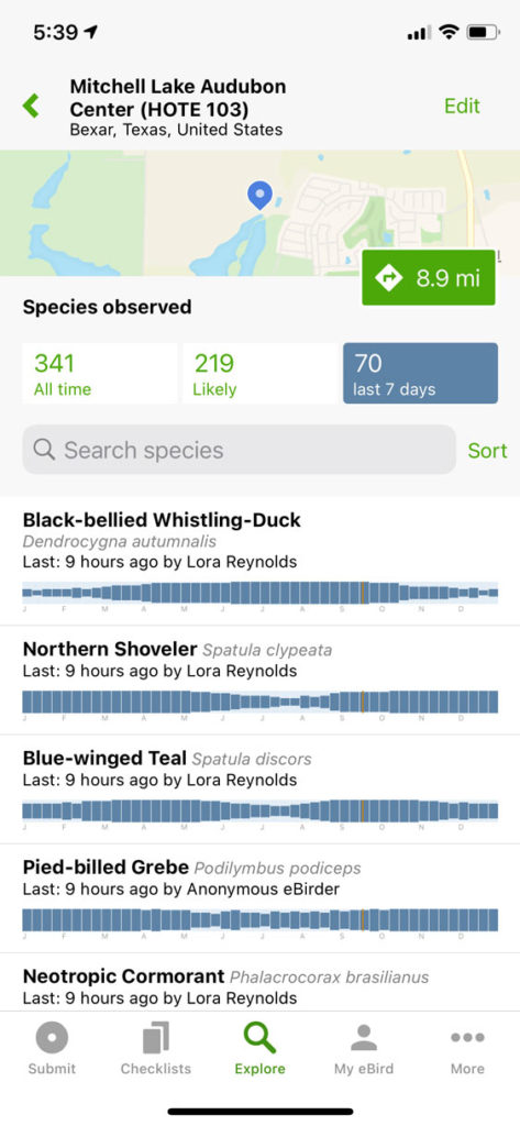 eBird app explore hotspots hotspot detail page