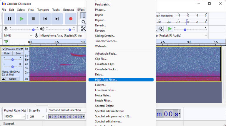 add highpass filter in audacity