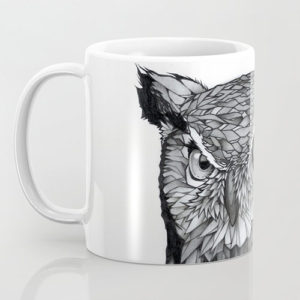 black and white owl mug