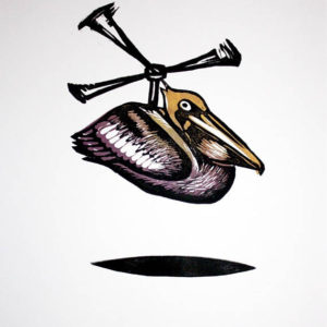 Pelicopter, Handmade linocut print
