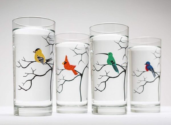 bird lover glassware gift set of 4 glasses