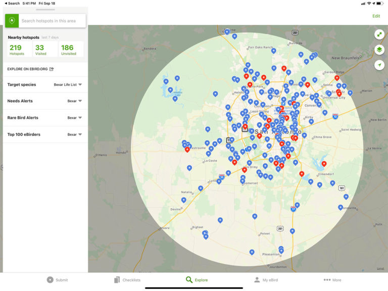 eBird app explore hotspot map view
