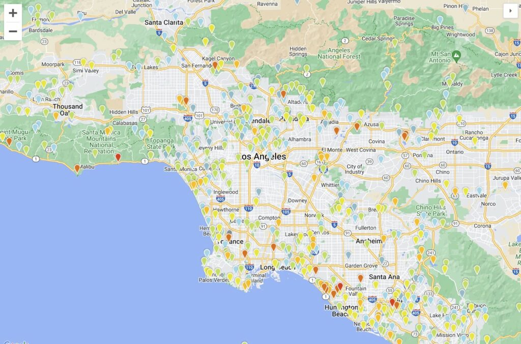 ebird hotspot map of Los Angeles California