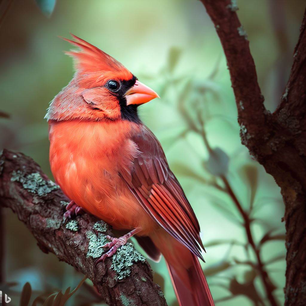 ai-generated northern cardinal on moss-covered branch