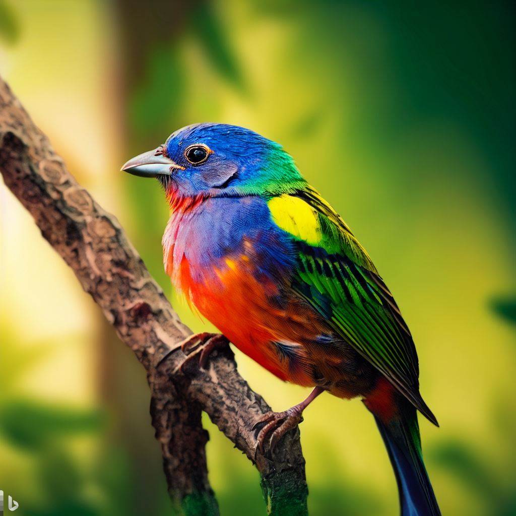 ai-generated painted bunting on tree branch